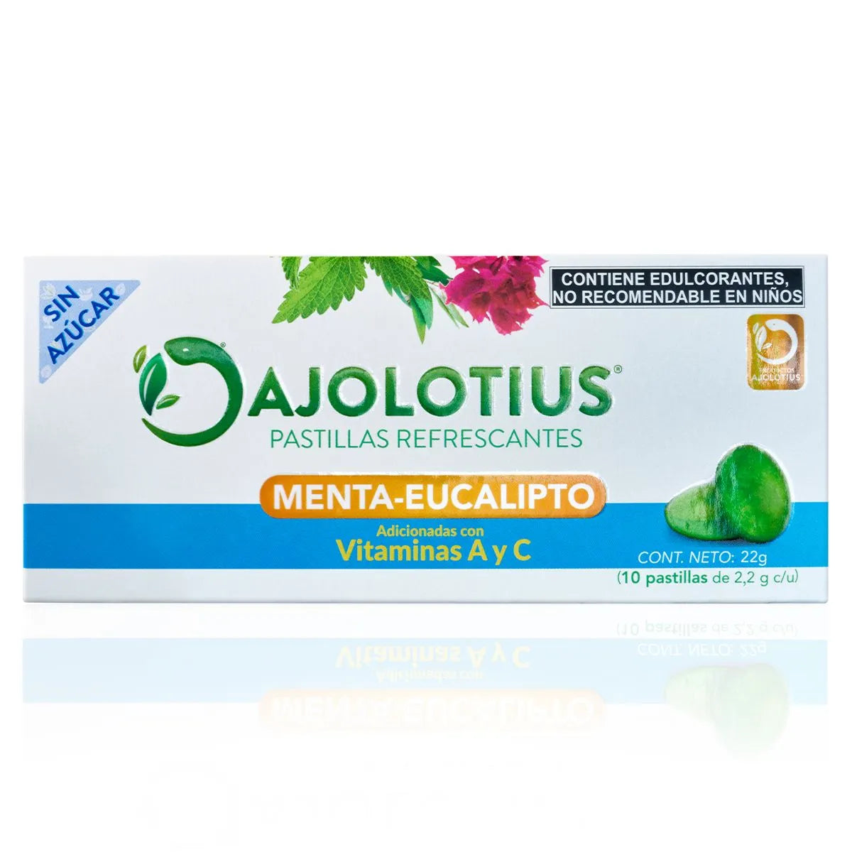 Pastillas Ajolotius Menta Eucalipto Con Vitaminas A y C Sin Azúcar 10 Piezas