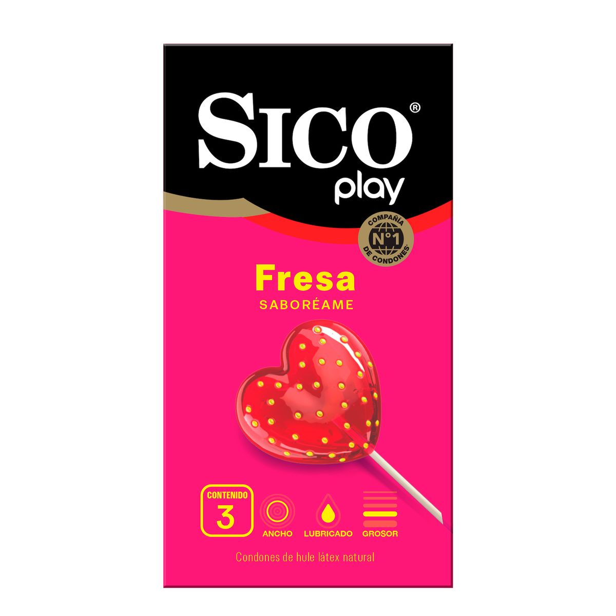 Condones Sico Play Fresa Hule Látex Natural 3 Piezas