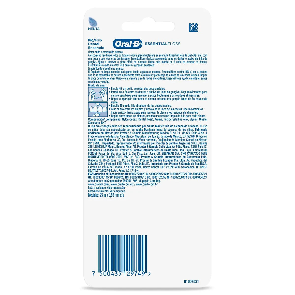 Hilo Dental Oral-B Essential Floss Menta 25 m 2 Piezas