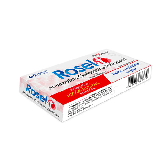 Rosel-T, Amantadina 50 mg, Clorfenamina 3 mg, Paracetamol 300 mg 15 Tabletas