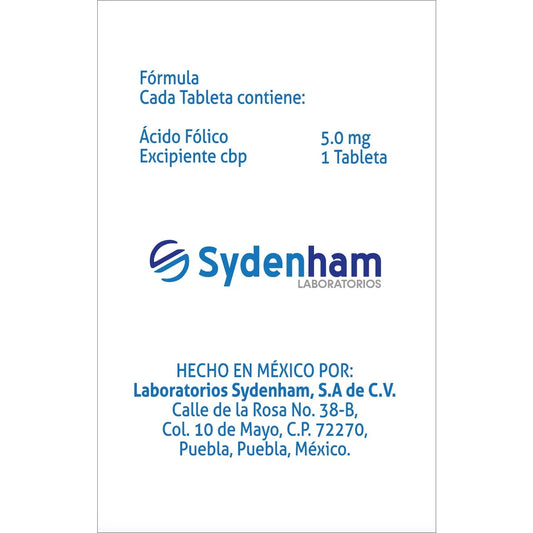 Ácido Fólico, Sydenham 5 mg 50 Tabletas