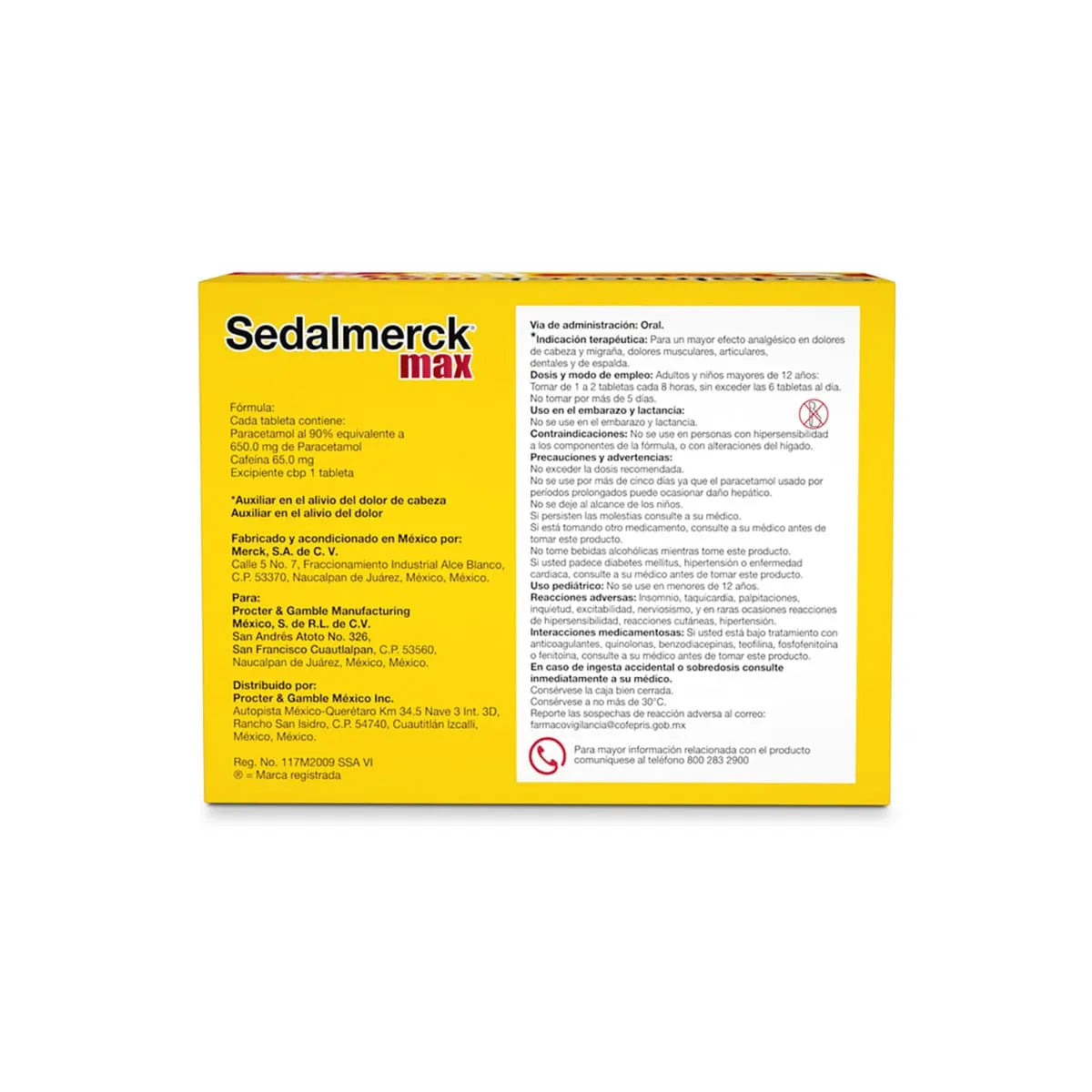 Sedalmerck® Max, Paracetamol 650 mg, Cafeína 65 mg 24 Tabletas | Procter & Gamble®