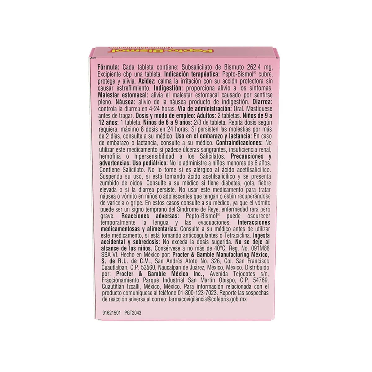 Pepto-Bismol®, Subsalicilato de Bismuto 262.4 mg 12 Tabletas Masticables