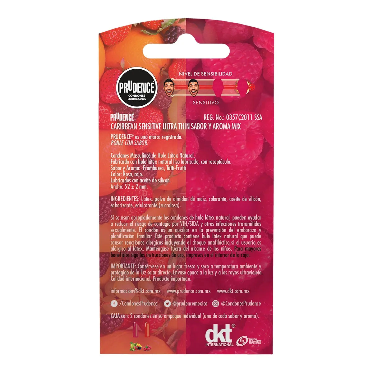 Preservativo Prudence, Frambuesa + Tutti Frutti, 2 Condones