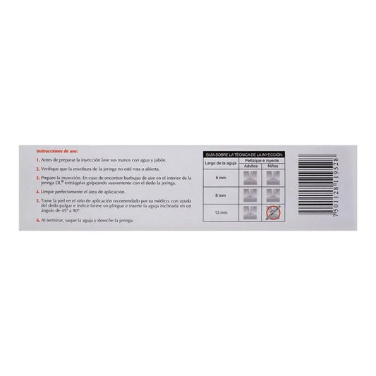 Jeringas para Insulina 0.5 mL (31 G x 8 mm) 10 Piezas | DL®