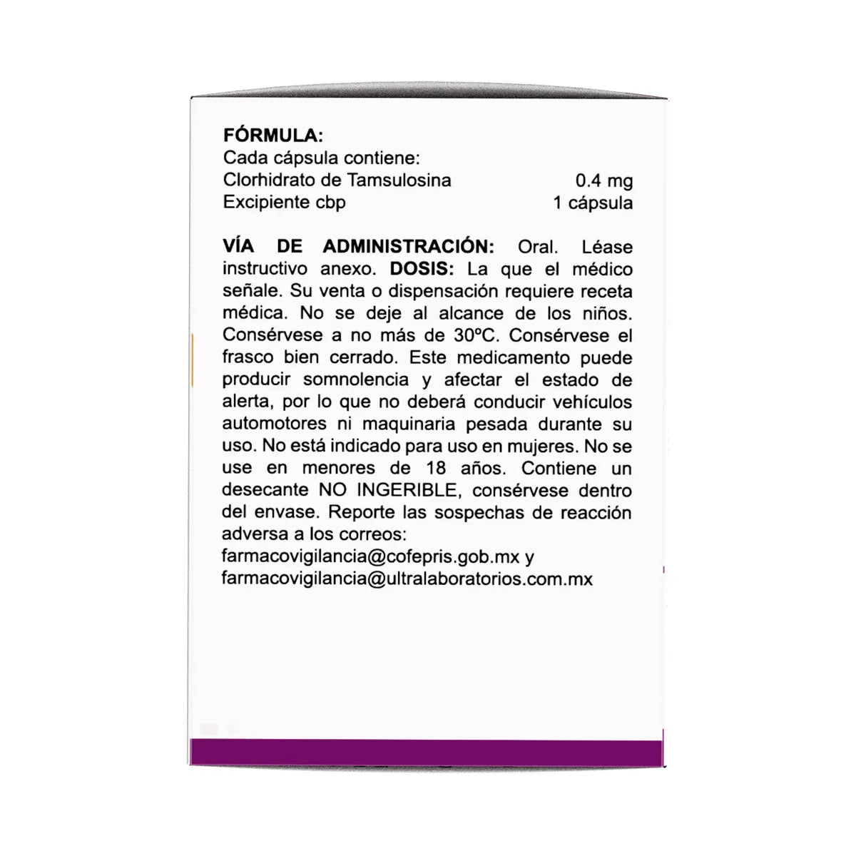 Tamsulosina 0.4 mg 20 Cápsulas de Liberación Prolongada | Ultra®
