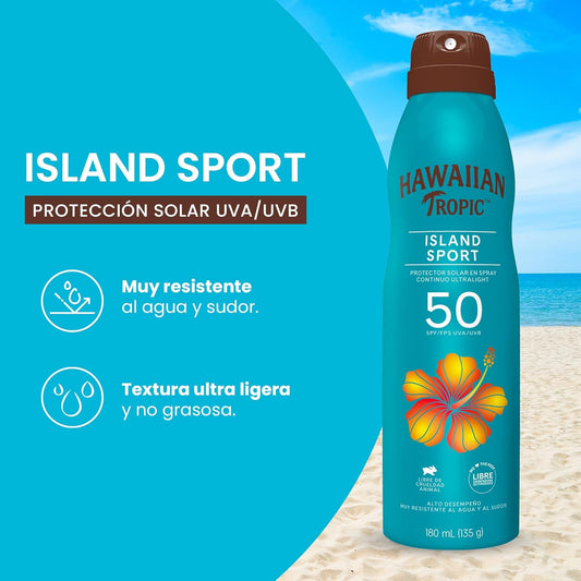 Hawaiian Tropic Island Sport FPS 50 Protector Solar en Spray Continuo Ultralight 180 mL