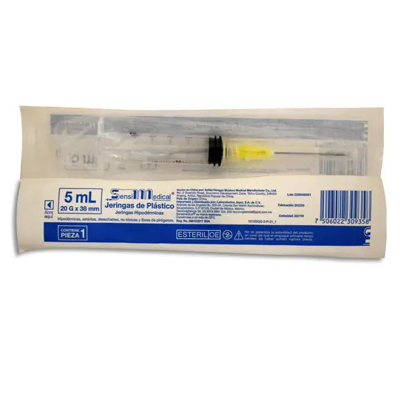 Jeringa Desechable Amarilla 5 ML (20 G x 38 mm) | Sensimedical®