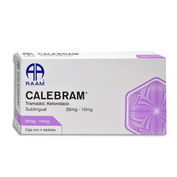 Calebram, Ketorolaco 25 mg / 10 mg 4 Tabletas Sublingual