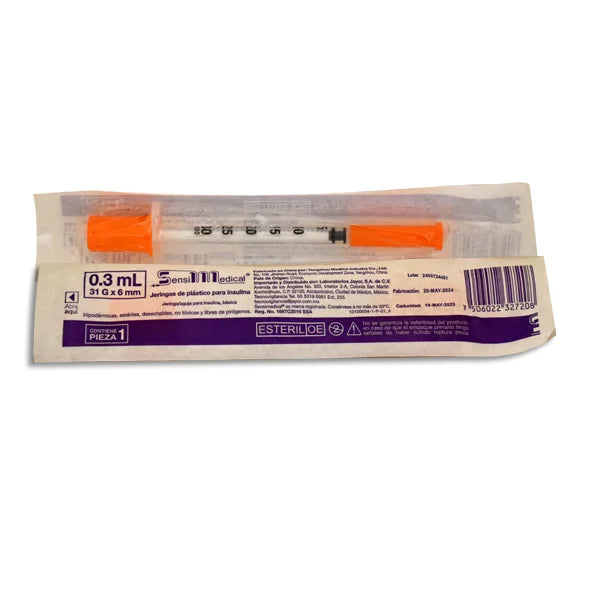 Jeringa para Insulina 0.3 mL (31 G x 6 mm) | SensiMedical®