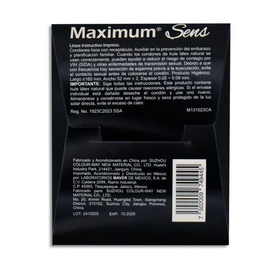 Preservativo Maximum Sens Cartera 3 Piezas