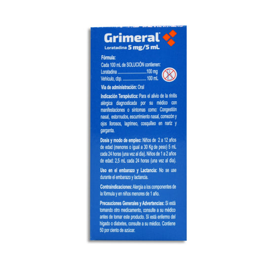 Grimeral®, Loratadina 5 mg / 5 mL Solución 30 mL