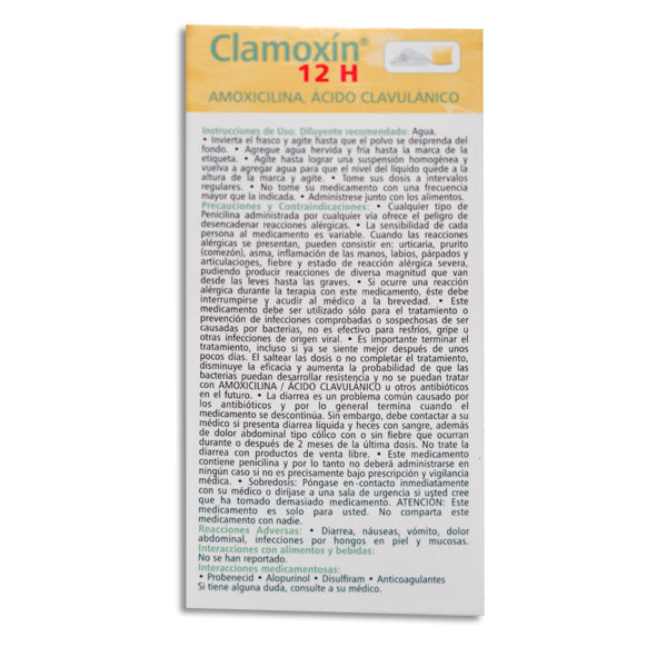 Clamoxin 12 Hrs Pediatrico, Amoxicilina, Ácido Clavulánico, 40 ml Suspensión