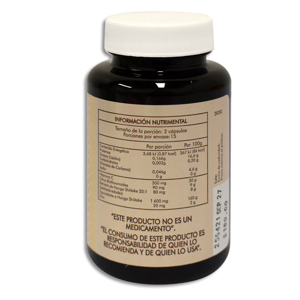 Hongo Shiitake, Vitamina C, Bioflavonoides, Zinc, 500 mg 30 Cápsulas | Naturex®
