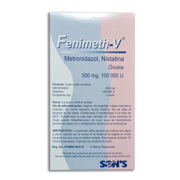 Fenimeth-V, Metronidazol 500 mg, Nistatina 100000 UI, 12 Óvulos
