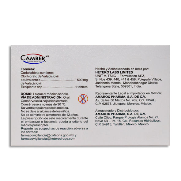 Valaciclovir 500 mg 10 Tabletas | Camber