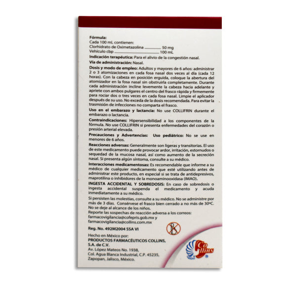 Collifrin Adulto, Oximetazolina 50 mg 20 mL Solución Nasal