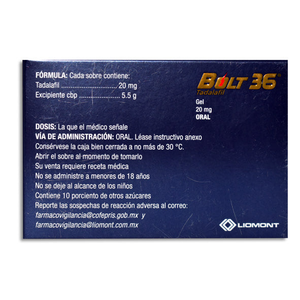 Tadalafil Bolt36 20 mg Gel 2 Sobres