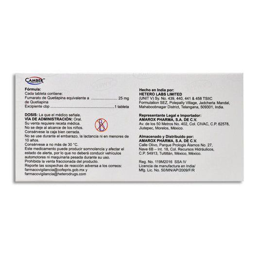 Quetiapina 25 mg 30 Tabletas | Camber®