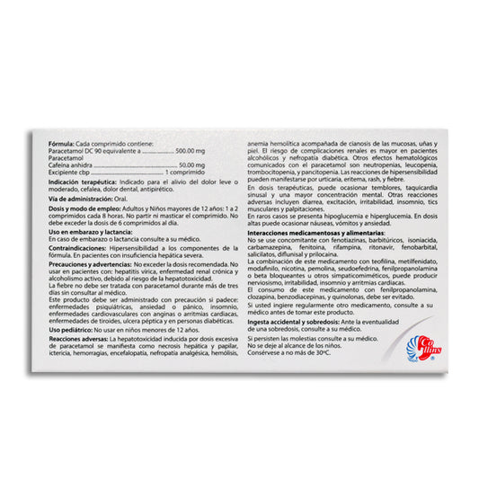 Tempire® PFC, Paracetamol 500, mg Cafeína 50 mg 24 Comprimidos | Collins®