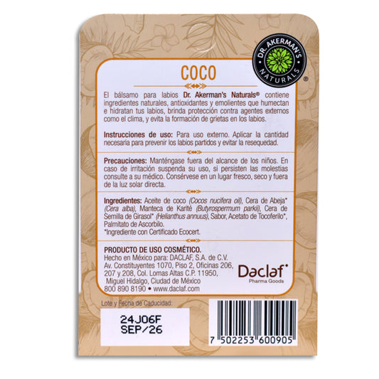 Dr. Akerman’s Coco Bálsamo Labial 4.5 g Blíster | Daclaf®