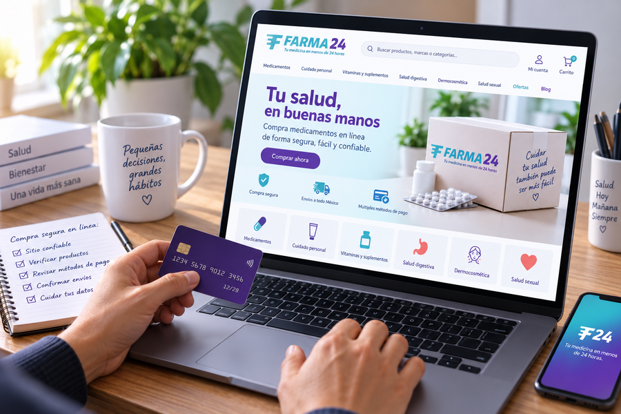 Compra segura de medicamentos en línea en Farma24 desde una computadora
