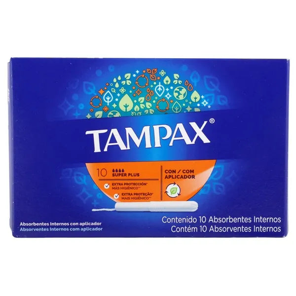 Tampones Tampax Super Plus con Aplicador 10 Absorbentes Internos