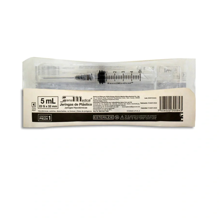 Jeringa Desechable Negra 5 mL (22 G x 32 mm) | Sensimedical®