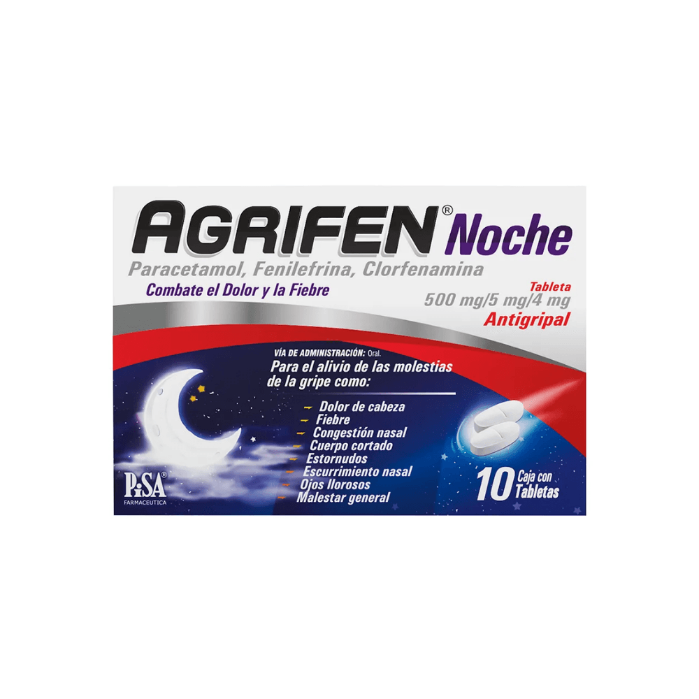 Agrifen Noche Paracetamol 500 mg, Fenilefrina 5 mg, Clorfenamina 2 mg 10 Tabletas