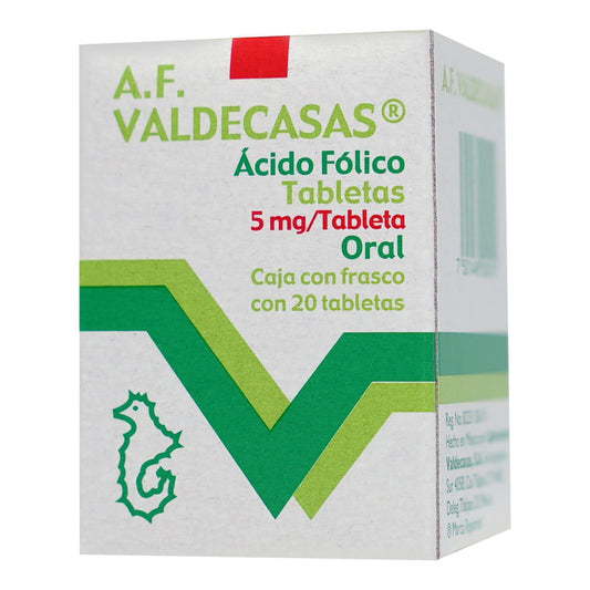 Ácido Fólico, Valdecasas 5 mg 20 Tabletas