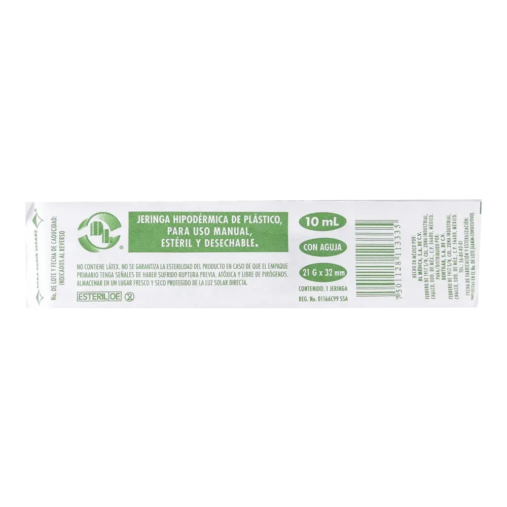 Jeringa Desechable Verde 10 mL (21 G x32 mm) | DL®