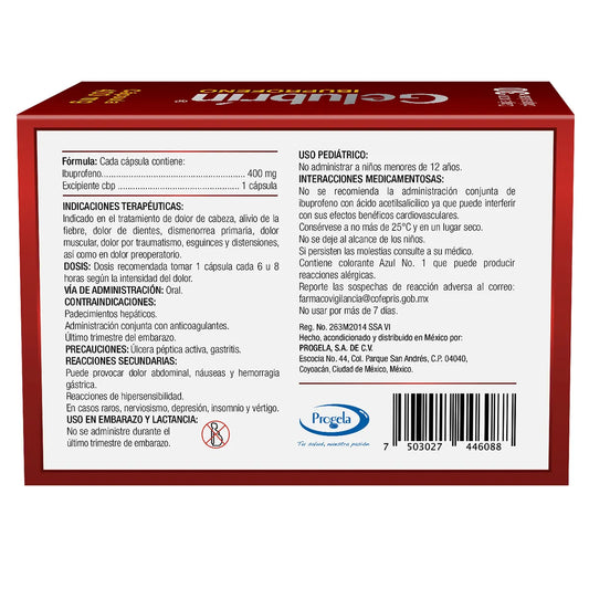 Gelubrin®, Ibuprofeno 400 mg 30 Cápsulas