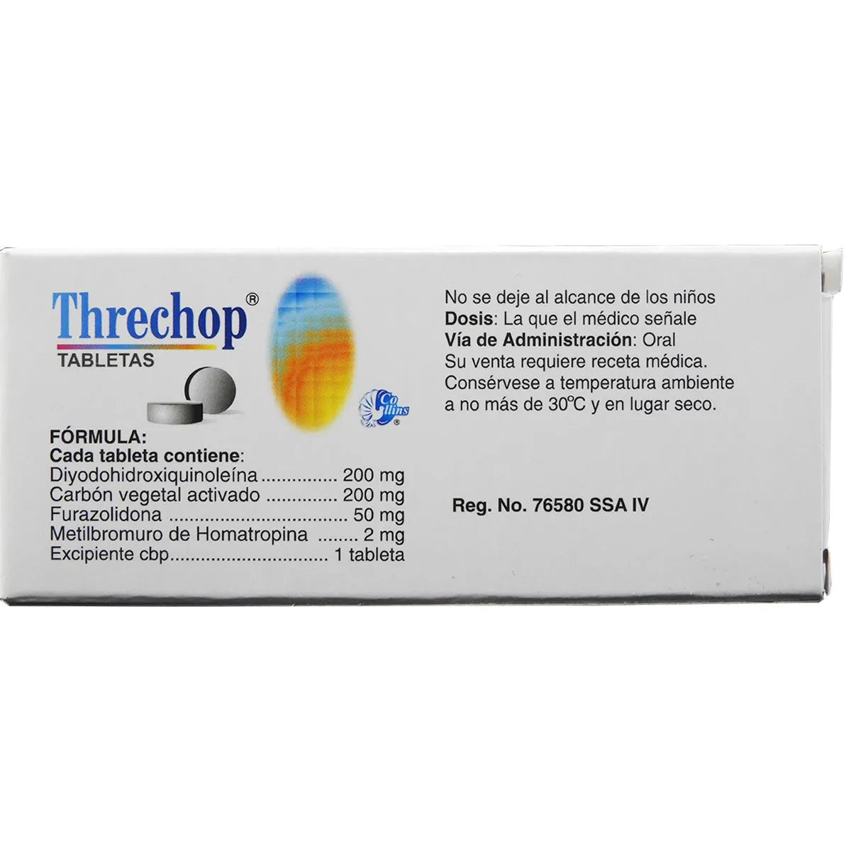 Threchop, Diiodohidroxiquinoleína, Furazolidona, Homatropina, Carbón Activado, 20 Tabletas