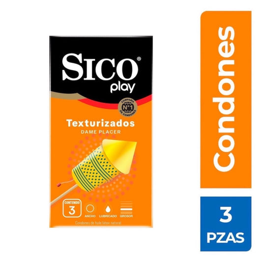 Condones Sico Play Texturizados Hule Látex Natural 3 Piezas