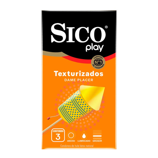 Condones Sico Play Texturizados Hule Látex Natural 3 Piezas