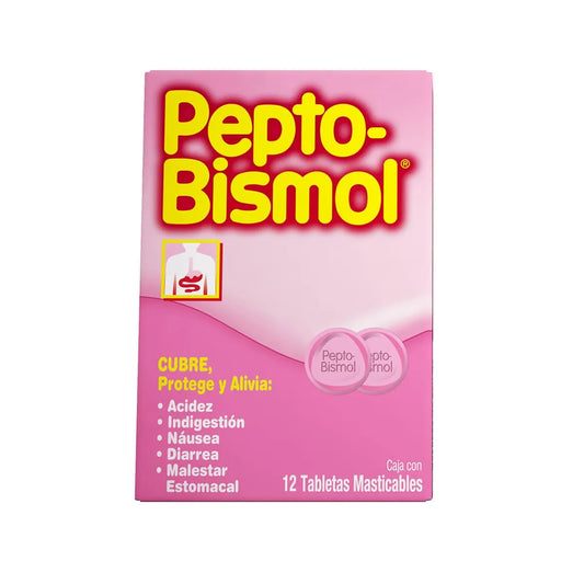 Pepto-Bismol®, Subsalicilato de Bismuto 262.4 mg 12 Tabletas Masticables