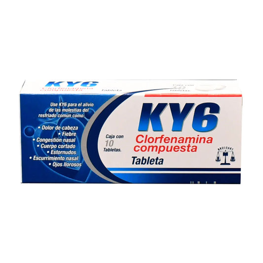 KY6, Clorfenamina, Paracetamol, Cafeína, 10 Tabletas