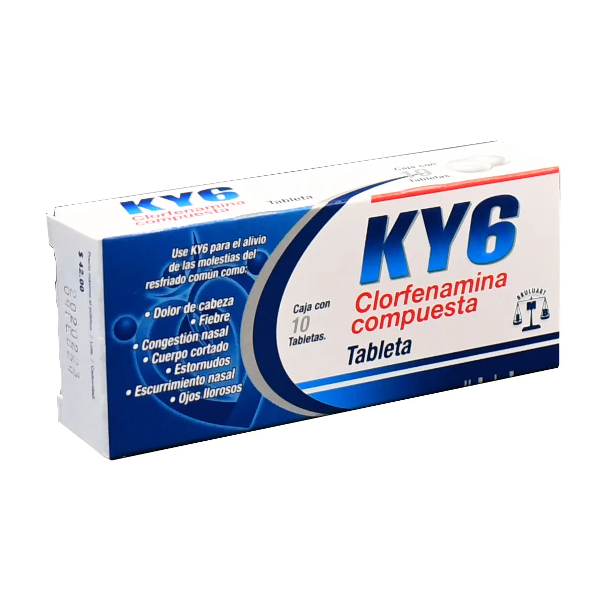 KY6, Clorfenamina, Paracetamol, Cafeína, 10 Tabletas