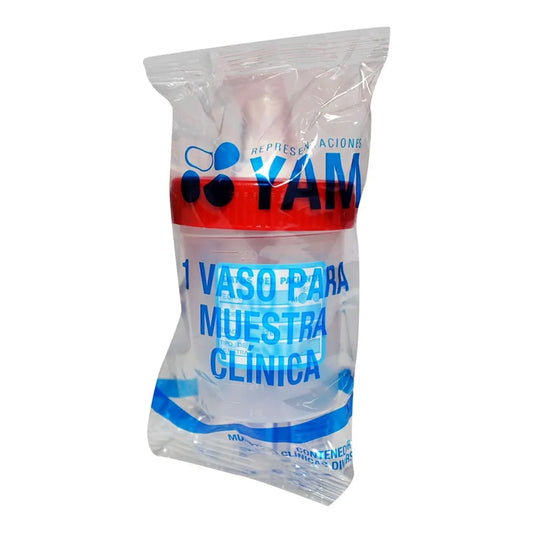 Vaso para Muestra Clínica Yam 1 Pieza con Tapa Roja