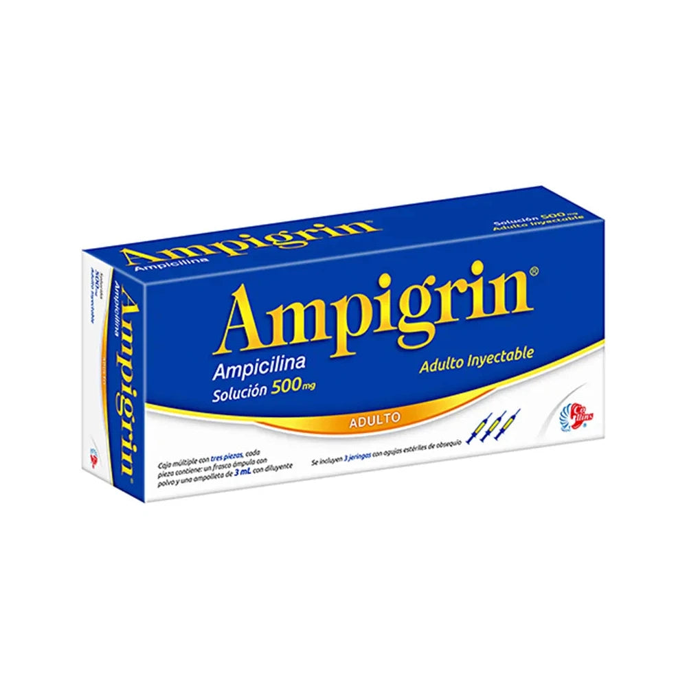Ampigrin Adulto, Ampicilina Combinada 3 mL Solución Inyectable 3 Ámpulas