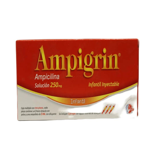Ampigrin Infantil, Ampicilina Combinada 3 mL Solución Inyectable 3 Ámpulas