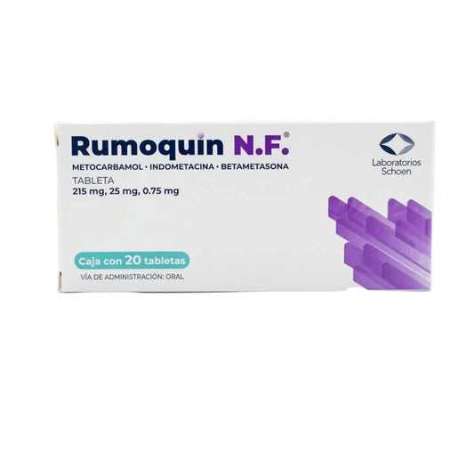 Rumoquin N.F.®, Metocarbamol, Indometacina, Betametasona 20 Tabletas | Schoen®