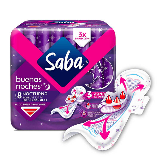 Toallas Saba Buenas Noches Extra Nocturnas 8 Piezas