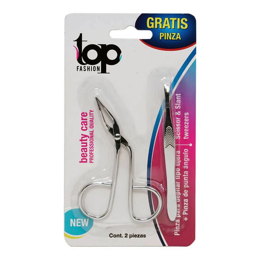 Kit Pinzas Top Fashion Para Depilar Tipo Tijera + Punta Ángulo