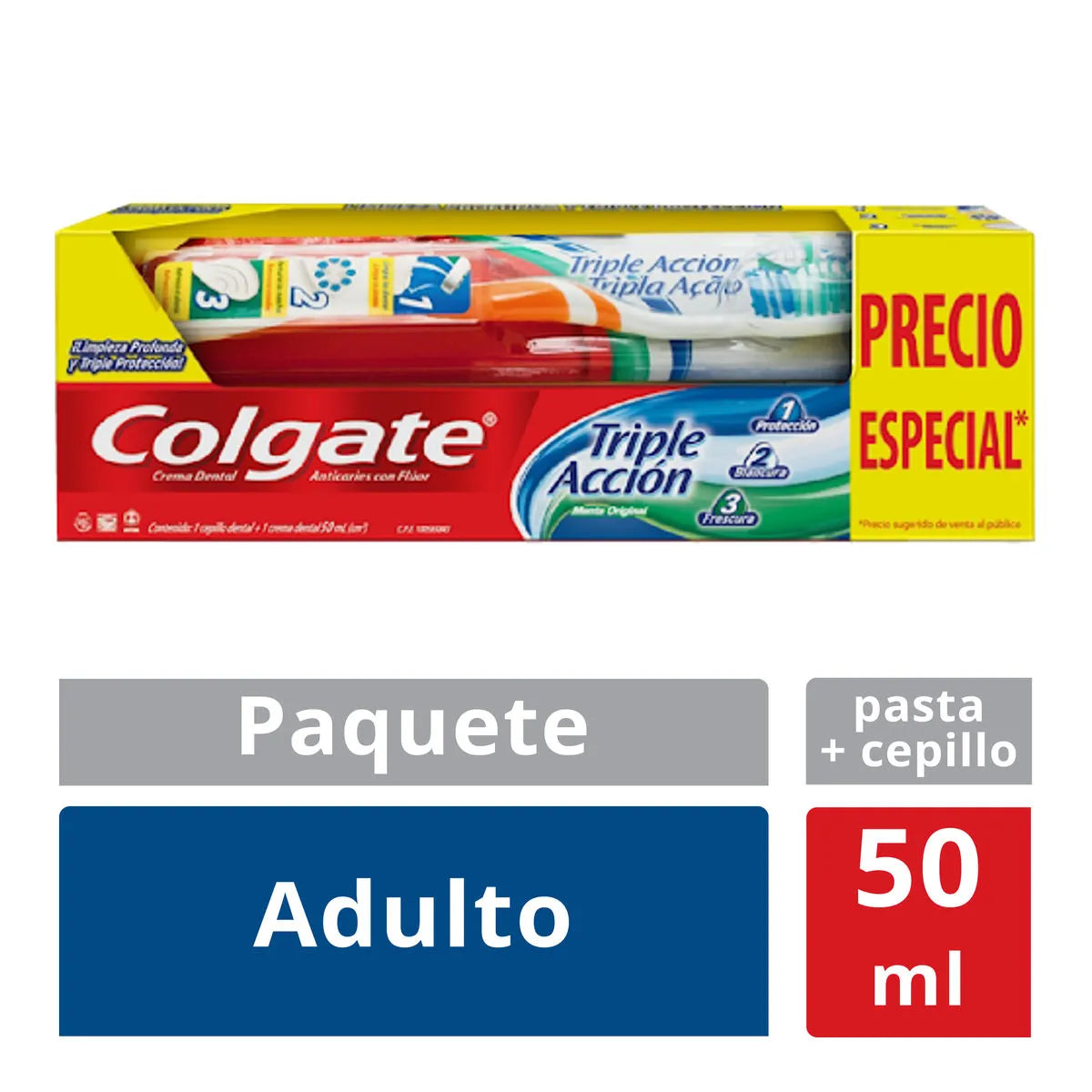 Kit Colgate Triple Acción Crema Dental 50 mL + Cepillo Dental Adulto