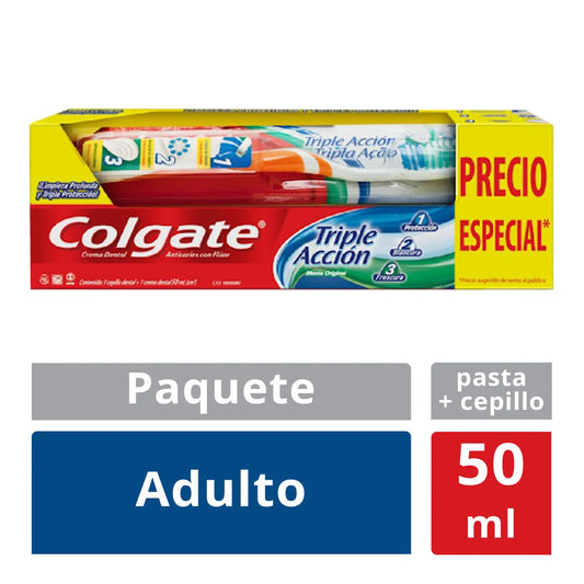 Kit Colgate Triple Acción Crema Dental 50 mL + Cepillo Dental Adulto