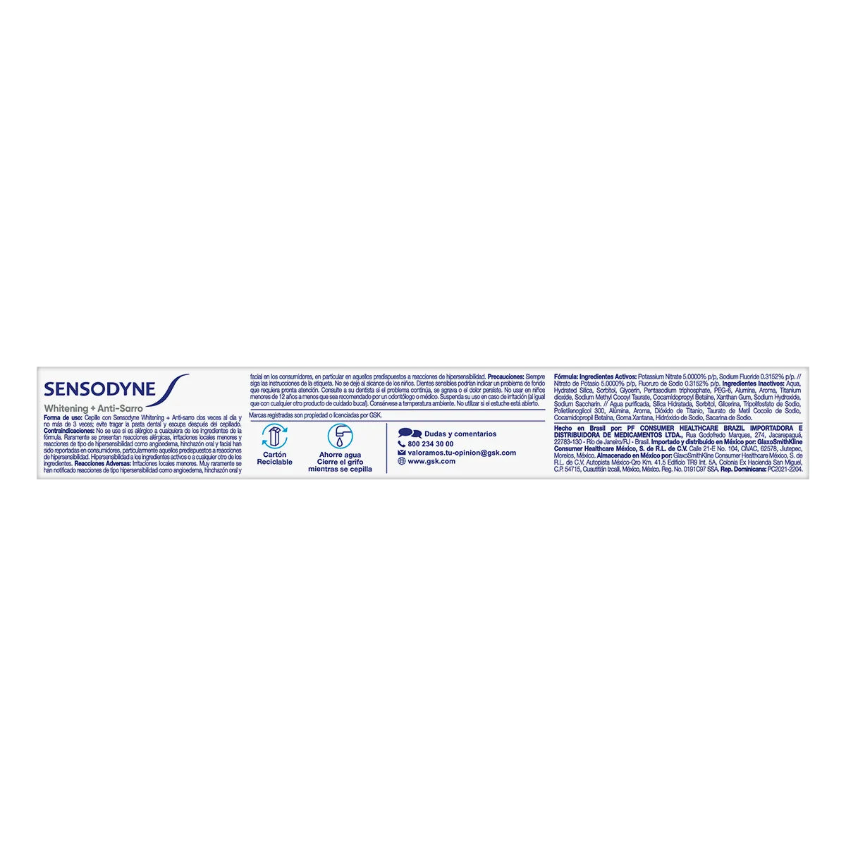 Crema Dental para Dientes Sensibles Sensodyne Whitening + Anti-Sarro 90 grs