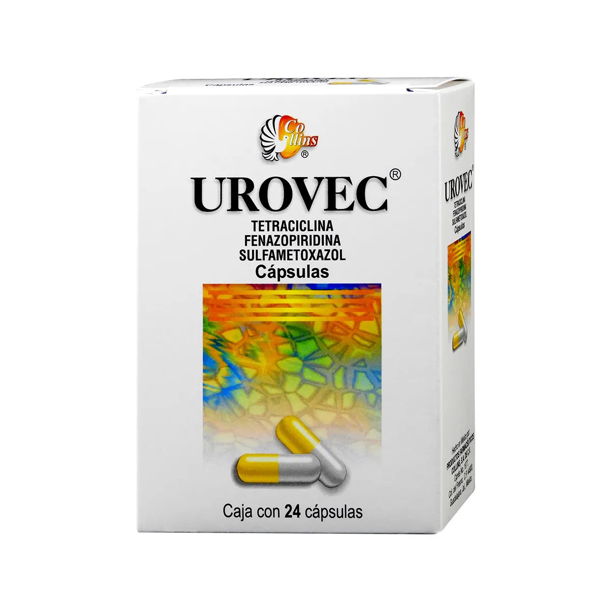 Urovec, Tetraciclina 250 mg, Fenazopiridina 125 mg, Sulfametoxazol 50 mg, 24 Cápsulas