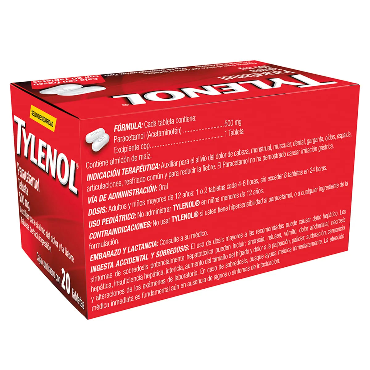 Tylenol®, Paracetamol 500 mg 20 Tabletas