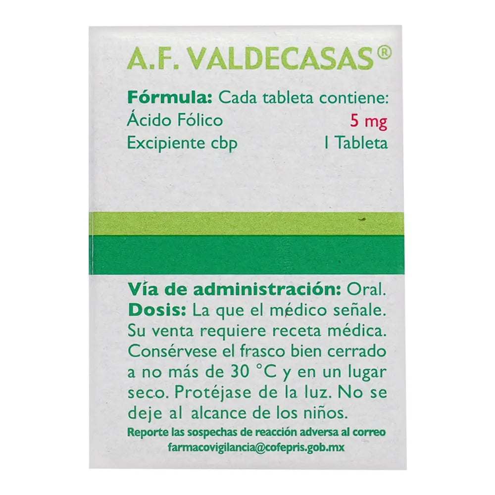 Ácido Fólico, Valdecasas 5 mg 20 Tabletas